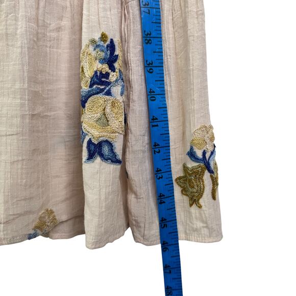 Figueroa & Flower Embroidered Tiered Midi Dress Flowy Floral Ruffle Large Tan L - Picture 10 of 15